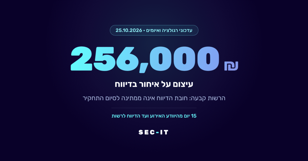 עיצום של 256,000 ש"ח על איחור בדיווח על אירוע אבטחה
